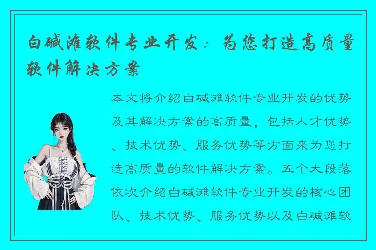 白碱滩软件专业开发：为您打造高质量软件解决方案