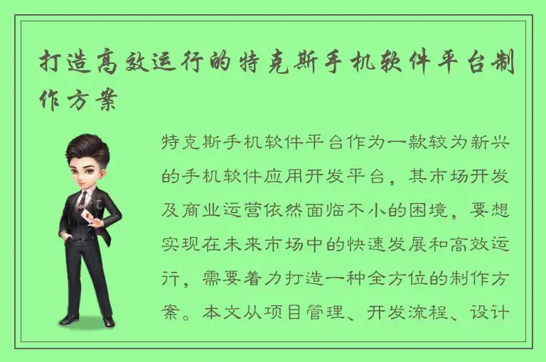 打造高效运行的特克斯手机软件平台制作方案