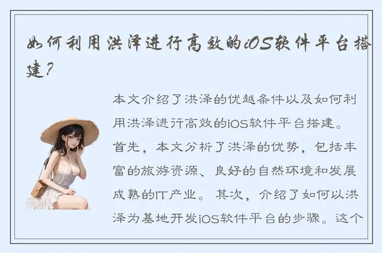 如何利用洪泽进行高效的iOS软件平台搭建？