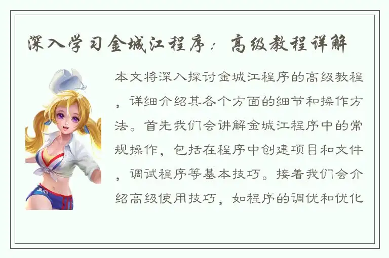 深入学习金城江程序：高级教程详解