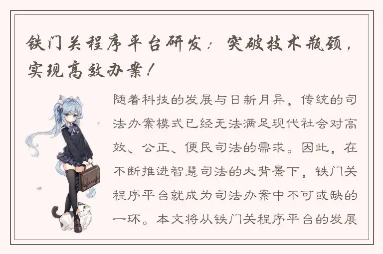 铁门关程序平台研发：突破技术瓶颈，实现高效办案！