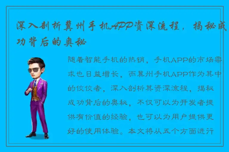 深入剖析冀州手机APP资深流程，揭秘成功背后的奥秘