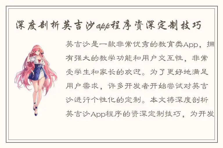 深度剖析英吉沙app程序资深定制技巧