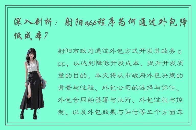 深入剖析：射阳app程序为何通过外包降低成本？