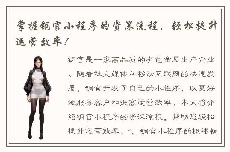 掌握铜官小程序的资深流程，轻松提升运营效率！