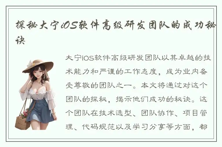 探秘大宁iOS软件高级研发团队的成功秘诀