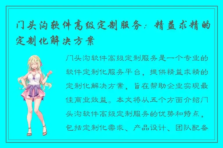 门头沟软件高级定制服务：精益求精的定制化解决方案