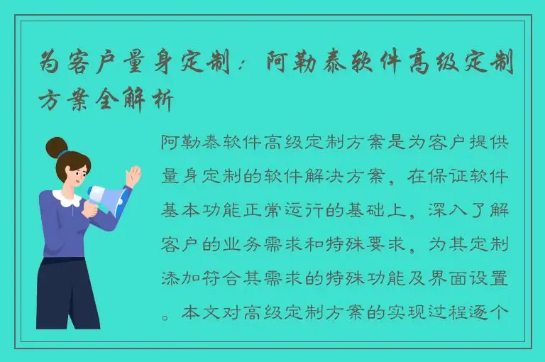 为客户量身定制：阿勒泰软件高级定制方案全解析