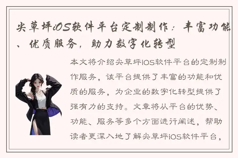尖草坪iOS软件平台定制制作：丰富功能、优质服务，助力数字化转型