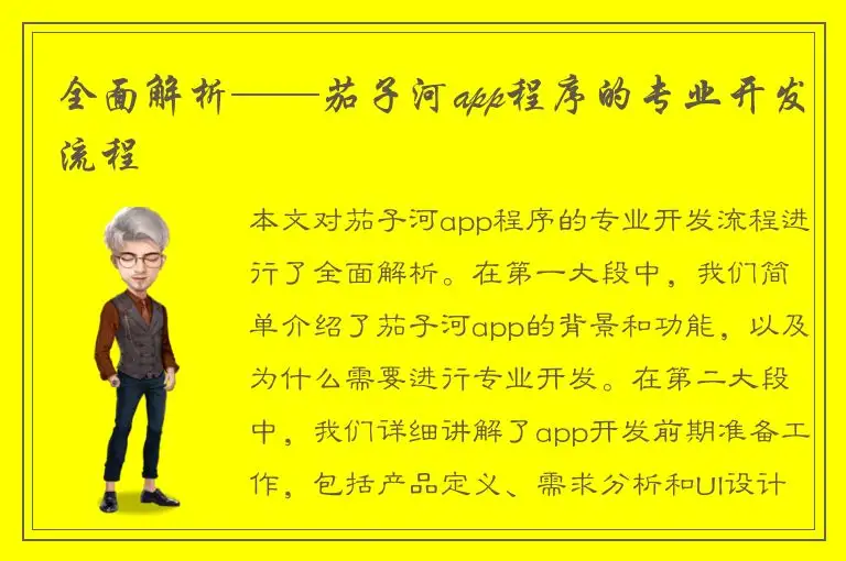 全面解析——茄子河app程序的专业开发流程