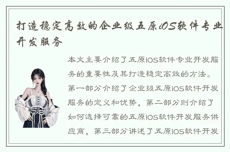 打造稳定高效的企业级五原iOS软件专业开发服务