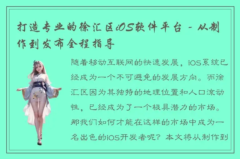 打造专业的徐汇区iOS软件平台 - 从制作到发布全程指导