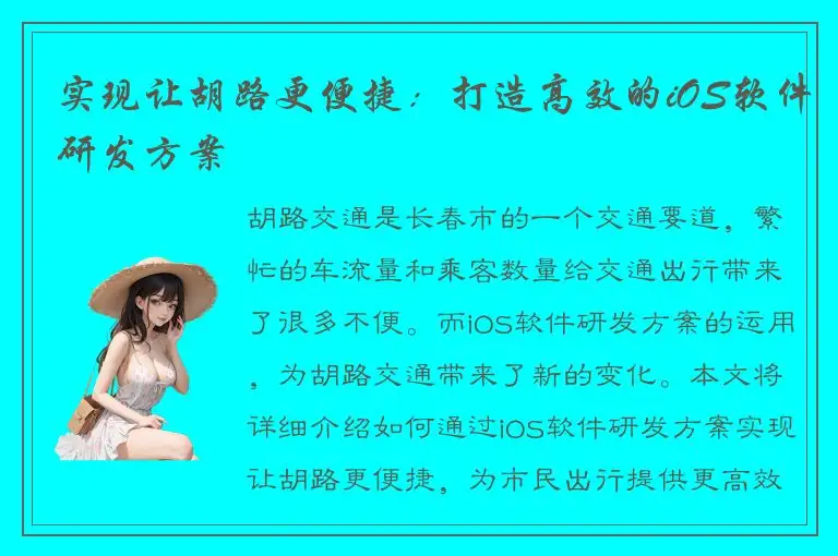 实现让胡路更便捷：打造高效的iOS软件研发方案