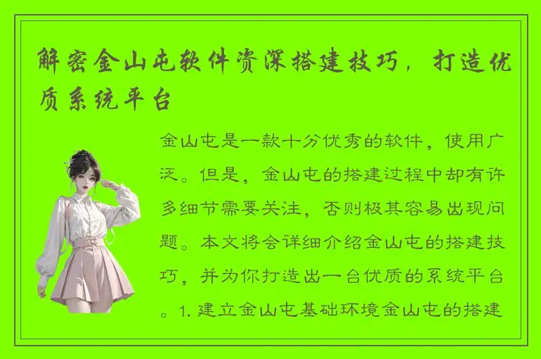解密金山屯软件资深搭建技巧，打造优质系统平台