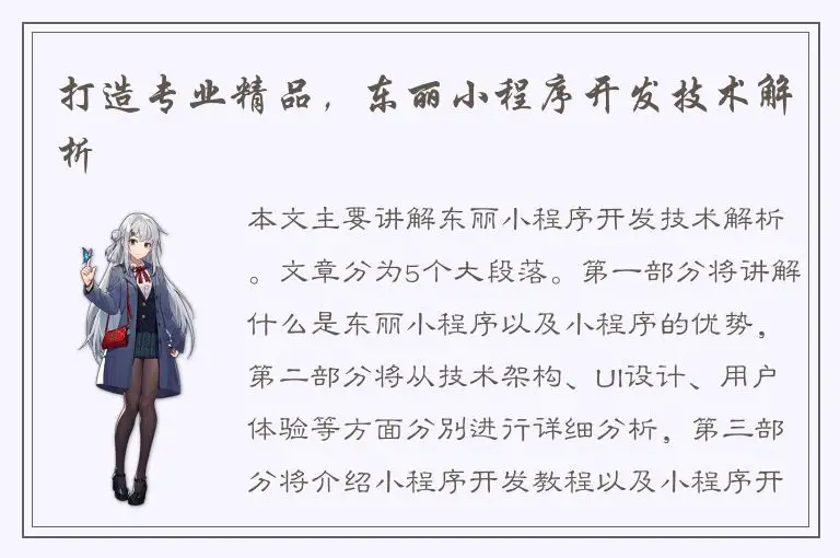 打造专业精品，东丽小程序开发技术解析