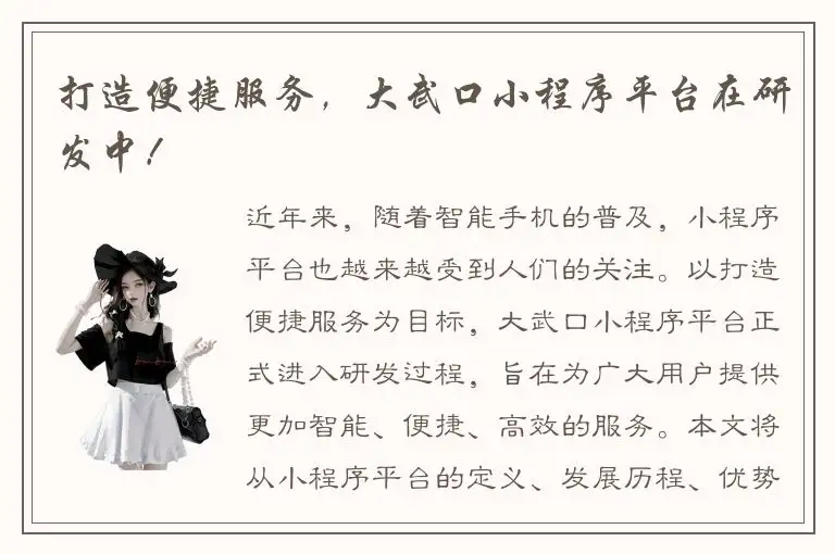 打造便捷服务，大武口小程序平台在研发中！