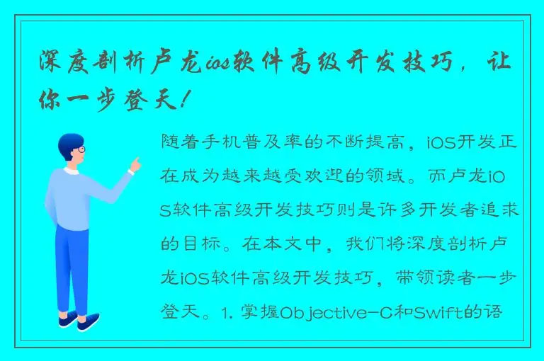 深度剖析卢龙ios软件高级开发技巧，让你一步登天！