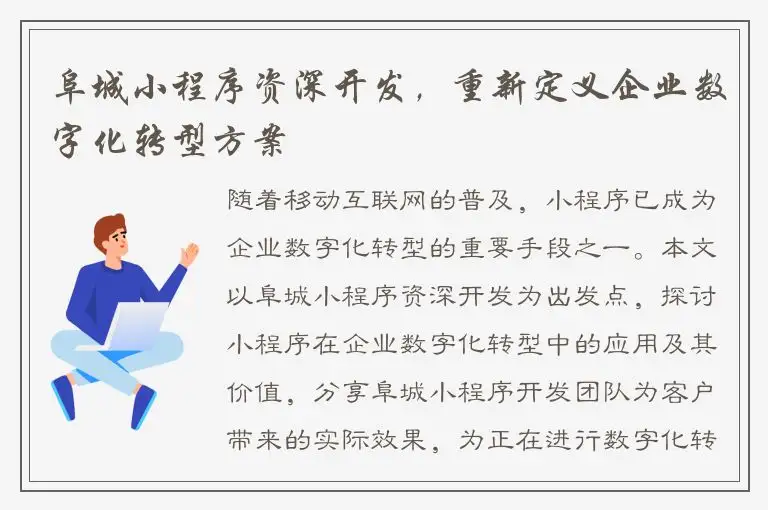 阜城小程序资深开发，重新定义企业数字化转型方案