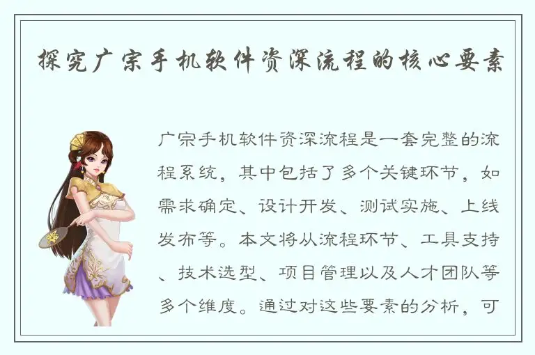 探究广宗手机软件资深流程的核心要素