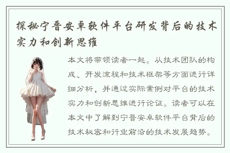 探秘宁晋安卓软件平台研发背后的技术实力和创新思维