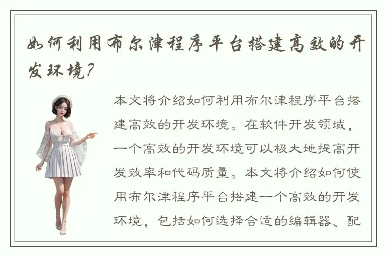 如何利用布尔津程序平台搭建高效的开发环境？