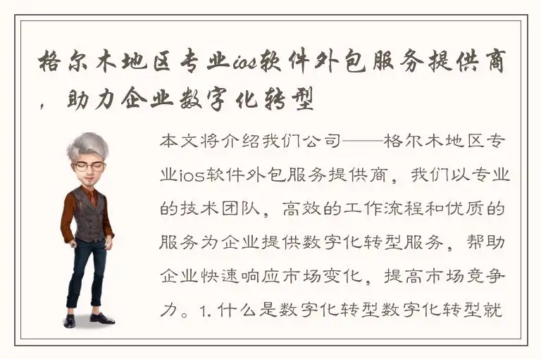格尔木地区专业ios软件外包服务提供商，助力企业数字化转型