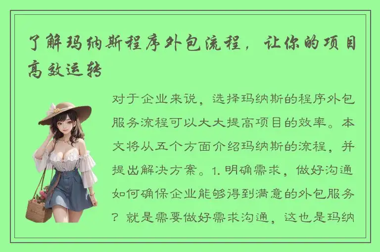 了解玛纳斯程序外包流程，让你的项目高效运转