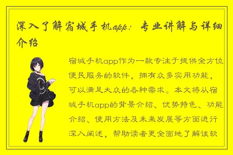 深入了解宿城手机app：专业讲解与详细介绍