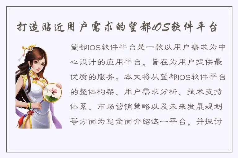 打造贴近用户需求的望都iOS软件平台
