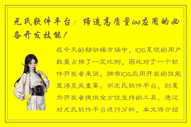 元氏软件平台：缔造高质量ios应用的必备开发技能！