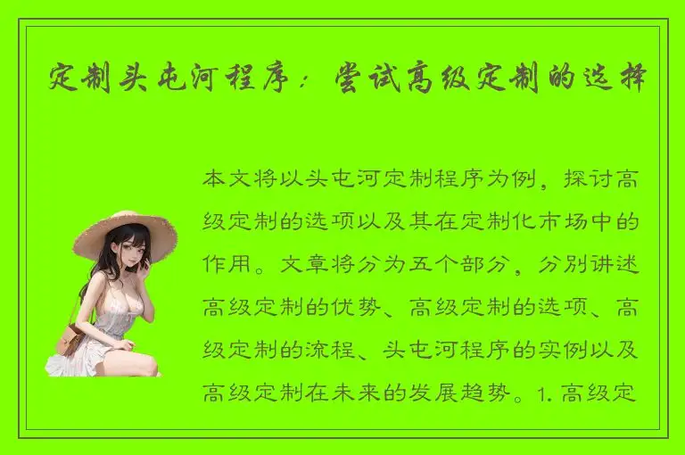 定制头屯河程序：尝试高级定制的选择