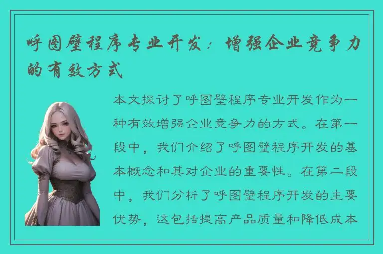 呼图壁程序专业开发：增强企业竞争力的有效方式