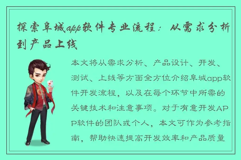探索阜城app软件专业流程：从需求分析到产品上线