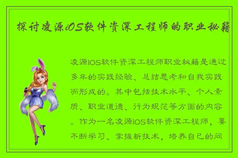 探讨凌源iOS软件资深工程师的职业秘籍