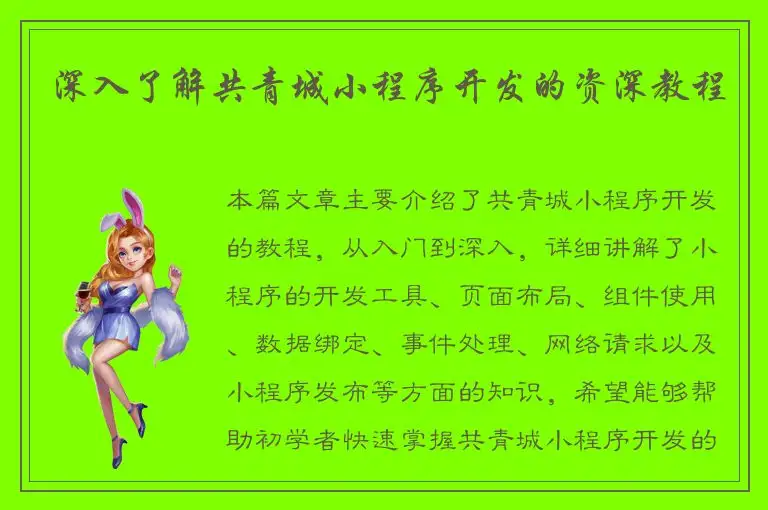 深入了解共青城小程序开发的资深教程