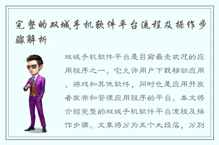 完整的双城手机软件平台流程及操作步骤解析