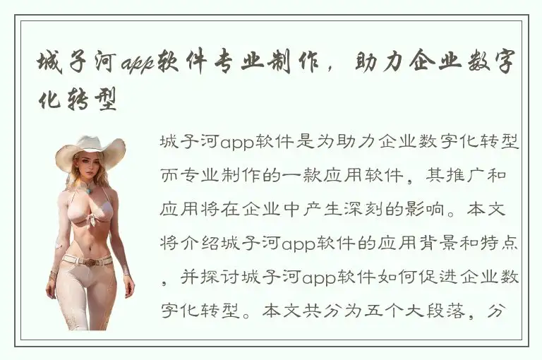 城子河app软件专业制作，助力企业数字化转型