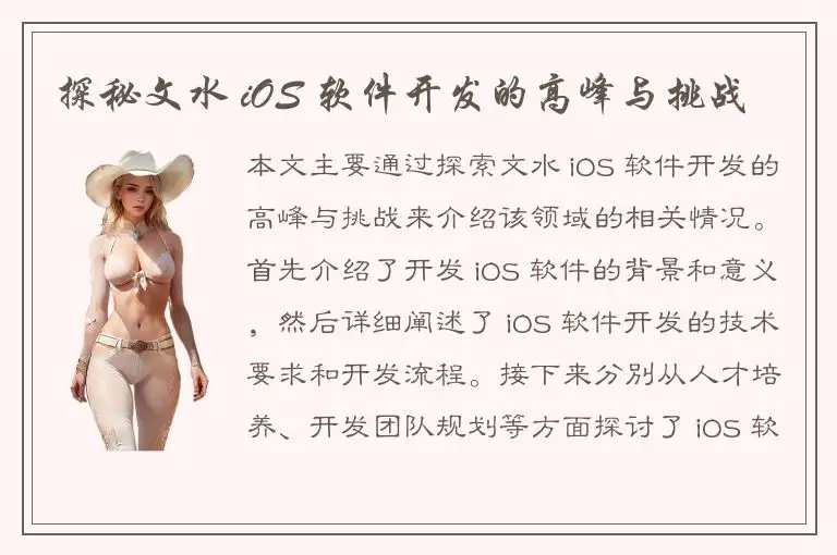 探秘文水 iOS 软件开发的高峰与挑战