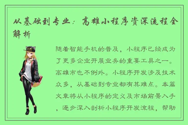从基础到专业：高雄小程序资深流程全解析