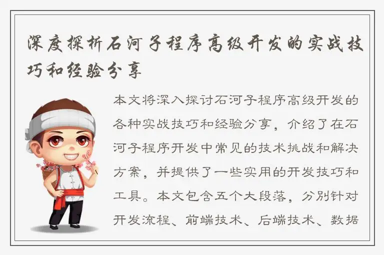 深度探析石河子程序高级开发的实战技巧和经验分享