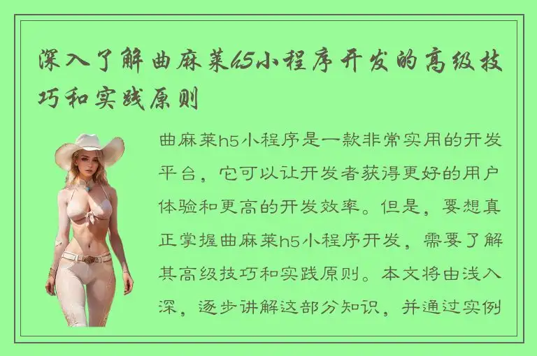 深入了解曲麻莱h5小程序开发的高级技巧和实践原则