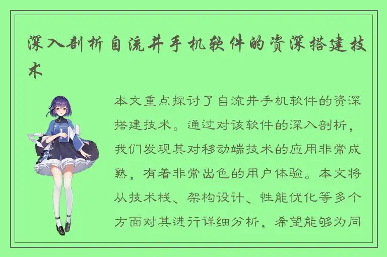 深入剖析自流井手机软件的资深搭建技术