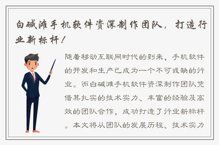 白碱滩手机软件资深制作团队，打造行业新标杆！