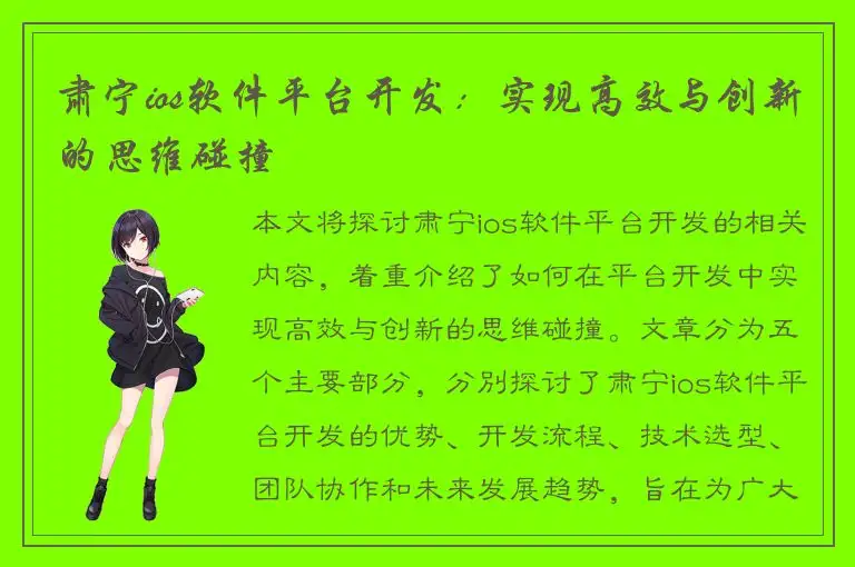 肃宁ios软件平台开发：实现高效与创新的思维碰撞