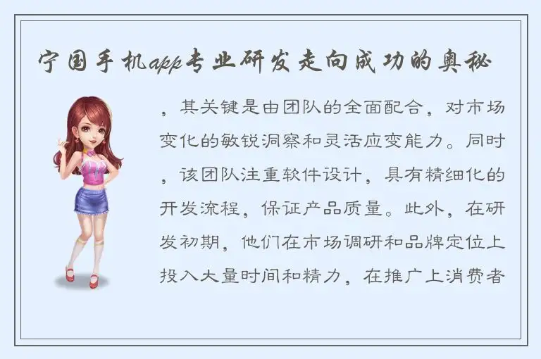宁国手机app专业研发走向成功的奥秘