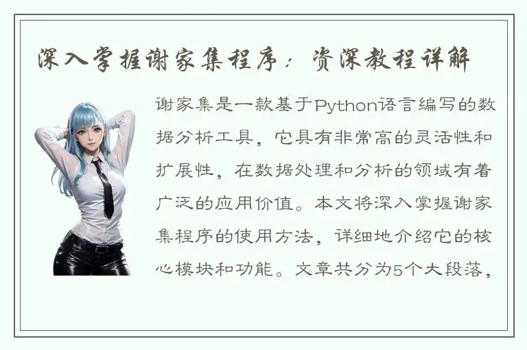 深入掌握谢家集程序：资深教程详解