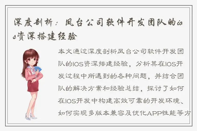 深度剖析：凤台公司软件开发团队的ios资深搭建经验