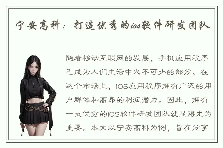 宁安高科：打造优秀的ios软件研发团队