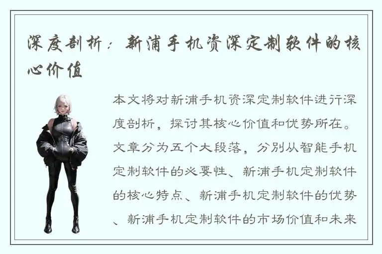 深度剖析：新浦手机资深定制软件的核心价值