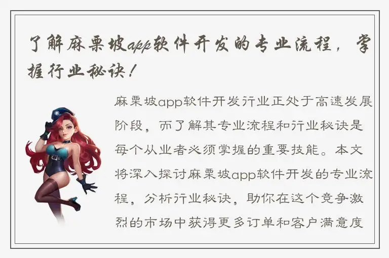 了解麻栗坡app软件开发的专业流程，掌握行业秘诀！